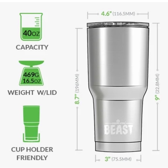 Greens Steel 40oz Reusable Stainless Steel Double Insulated Coffee Tumbler NWOT - Picture 2 of 9